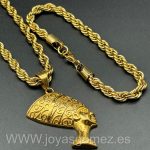 Cordón-pulsera 6 mm -Colgante diosa egipcia, acero 316L chapado oro 18k