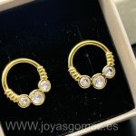 Aros gruesos circonitas trenzados niña 1cm, acero 316L chapado oro 18k