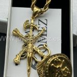 Conjunto cordón 4mm*60cm,colgante legión grande y sello tallas 18-20-22-24-26-28-30, acero 316L chapado oro 18k