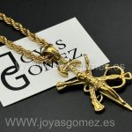 Cordón 4mm*60cm y cruz legión grande, acero 316L chapado oro 18k