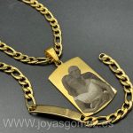Cadena 7*60 cm- pulsera -PLACA grande 48*28 mm- foto grabación personalizada láser, acero 316L chapado oro 18k-OFERTA