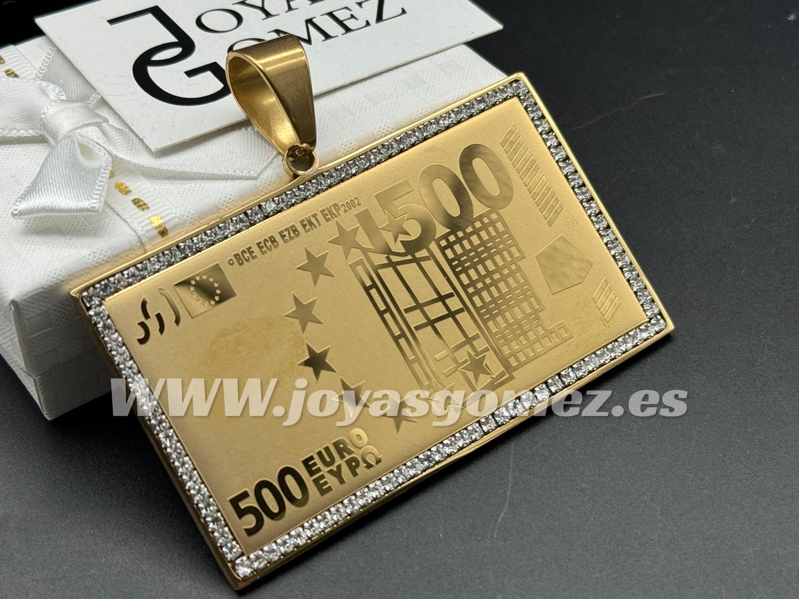 WhatsApp Image 2024-09-14 at 10.28.10 Colgante billete circonitas 500 extra grande, acero 316 L chapado oro 18k - Imagen 1