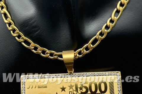 Colgante billete 500 extra grande-cadena 7*60cm, acero 316 L chapado oro 18k