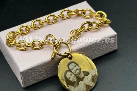 Pulsera foto grabación láser 21 *8 mm, acero 316L chapado oro 18k -OFERTAZO-