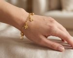 Pulsera trébol de la suerte acero 316 l chapado oro 18 k- - Imagen 2