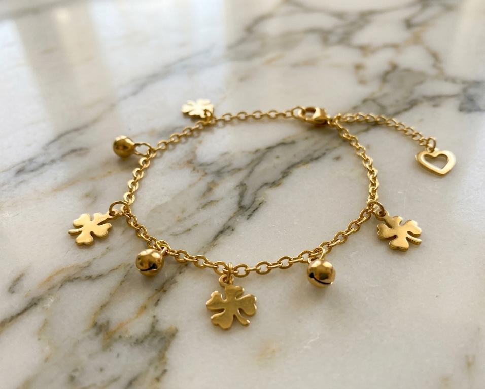 WhatsApp Image 2026-05-13 at 18.30.41 Pulsera trébol de la suerte acero 316 l chapado oro 18 k- - Imagen 1