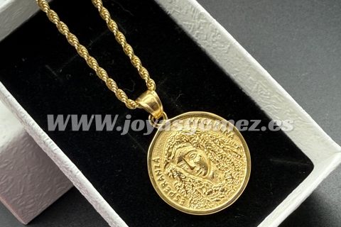 Cordón 2 mm*60 cm+virgen Esperanza macarena ,acero 316L chapado oro 18k-
