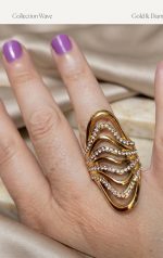 Anillo mujer lanzadera circonitas, tallas 16-18 acero 316L chapado oro 18k-liquidación- - Imagen 2