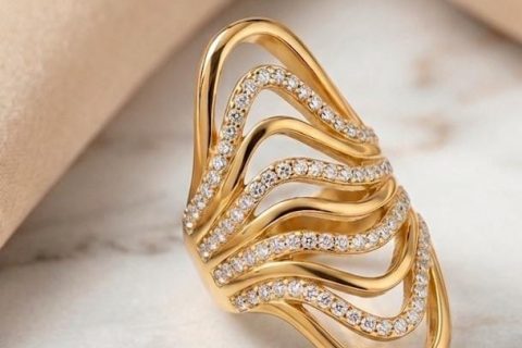 Anillo mujer lanzadera circonitas, tallas 16-18 acero 316L chapado oro 18k-liquidación-