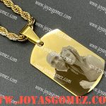 Colgante PLACA 36*22mm+cordón 4*60cm- foto grabación personalizada láser, acero 316L chapado oro 18k