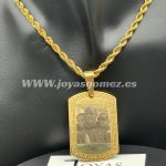 -OFERTA-Colgante Placa greca grande+cordón 4*60cm- foto grabación láser, acero 316L chapado oro 18k