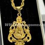 Medalla cerco virgen del Rocío grande + Cordón 4 *60cm , acero 316L Chapado oro 18k.