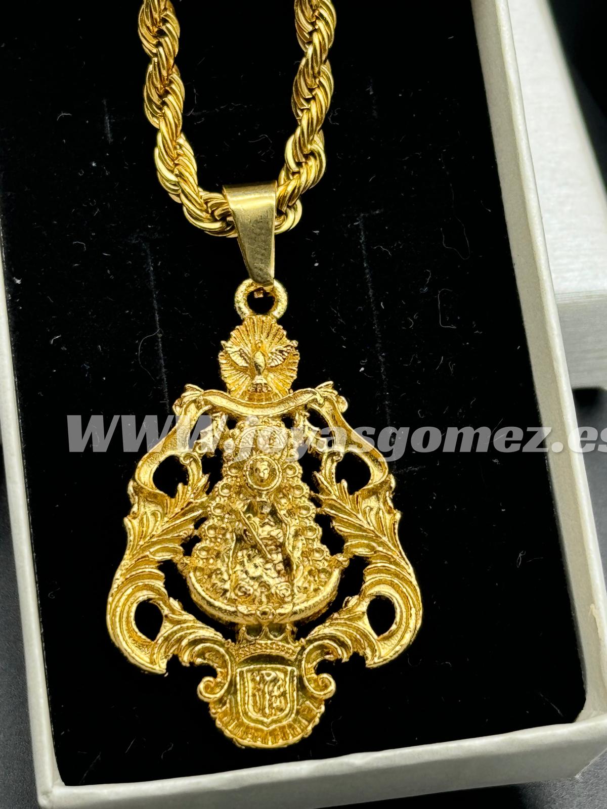 WhatsApp Image 2024-07-16 at 11.57.34 (5) Medalla cerco virgen del Rocío grande + Cordón 4 *60cm , acero 316L Chapado oro 18k. - Imagen 1