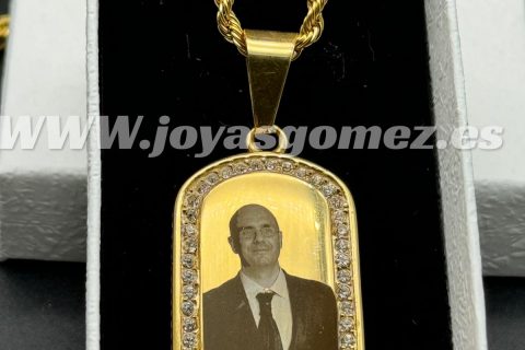 Colgante PLACA circonitas 42*22 mm+cordón 3*60cm- foto grabación personalizada láser, acero 316L-OFERTA*