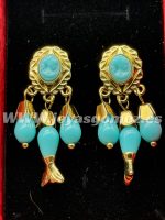 Corales pescaito-camafeo turquesa 4cm, acero 316L chapado oro 18k