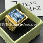 Sello piedra celeste, tallas 18,28, acero 316L chapado oro 18k-LIQUIDACION-