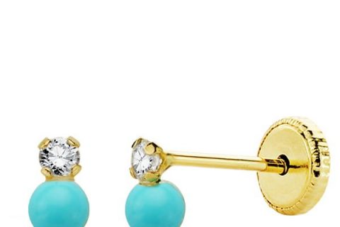 18K PENDIENTES ORO TURQUESA CIRCONITA 6X4 MM