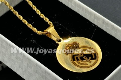 Medalla redonda 25mm-cordón 2*60cm- grabado láser de tú escudo, acero 316L chapado oro 18k