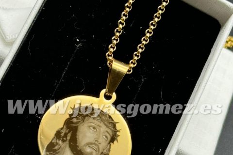 Medalla redonda 25*25, Cadena 2*60cm, foto grabación láser, acero 316L chapado oro 18k -OFERTAZO-
