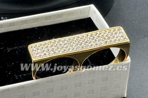 Sello doble dedo circonitas, acero 316L chapado oro 18k,tallas 20-22-24-26-LIQUIDACION-