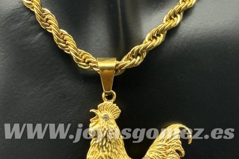 Colgante gallo circonitas-cordón 6*60cm, acero 316 L chapado oro 18k