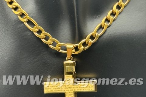 Colgante cruz inscripción padre nuestro-cadena 7*60cm, acero 316 L chapado oro 18k