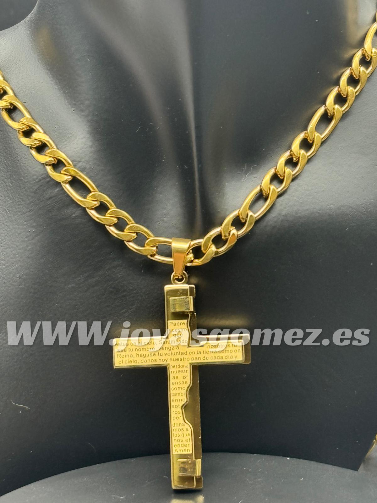 WhatsApp Image 2024-09-15 at 10.24.20 (6) Colgante cruz inscripción padre nuestro-cadena 7*60cm, acero 316 L chapado oro 18k - Imagen 1