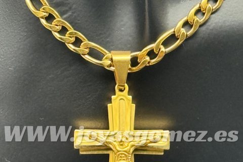 Colgante Crucifijo relieve-cadena 7*60cm, acero 316 L chapado oro 18k