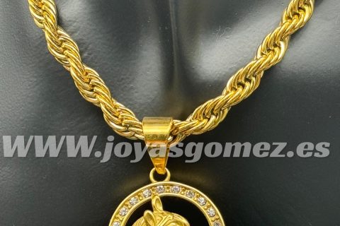Colgante herradura +cordón 8mm*60cm ,acero 316L chapado oro 18k