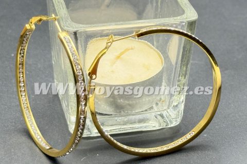 Aros circonitas 5cm, acero 316L chapado oro 18k