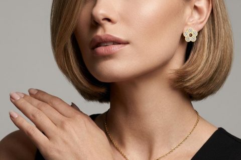 Conjunto FLOR , acero 316L chapado oro 18k-Promoción-