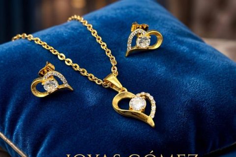 CONJUNTO MUJER CORAZONES ACERO 316 L CHAPADO ORO 18K