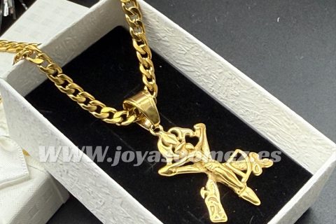 Cadena cubana 4mm*60cm -cruz legión -acero 316L chapado oro 18k