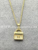 Gargantilla bolso de lujo con circonitas cúbicas ,acero 316L chapado oro 18k