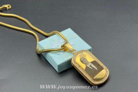 Colgante PLACA circonitas 42*22 mm+ cadena 3*50cm- foto grabación personalizada láser, acero 316L-OFERTA*