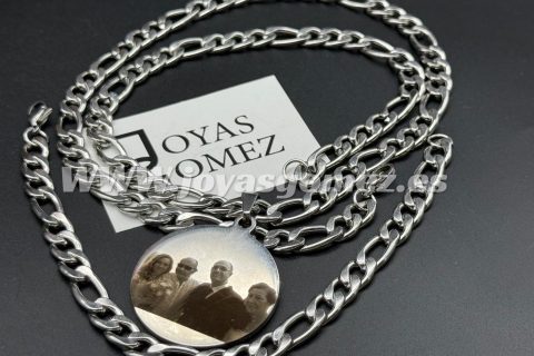 Medalla redonda 35 mm+ cadena y pulsera, foto grabación personalizada láser, acero 316L-REBAJA