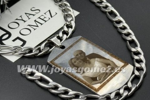 PLACA marco greca 50*30mm+ cadena y pulsera, foto grabación personalizada láser, acero 316L-REBAJA