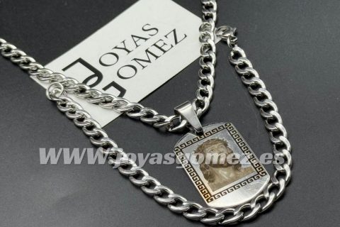 Placa marco greca 36*22 mm+cadena y pulsera, foto grabación personalizada láser, acero 316L-REBAJA