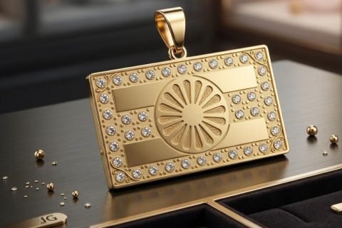 Colgante bandera gitana circonitas, acero 316 L chapado oro 18k