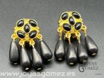 pendientes coralinas gotas negras, acero 316 L chapado oro 18k