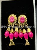 Corales pescaito-camafeo rosa 4cm, acero 316L chapado oro 18k