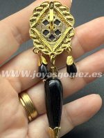 Corales pescaito-camafeo negro 8.5cm, acero 316L chapado oro 18k - Imagen 2