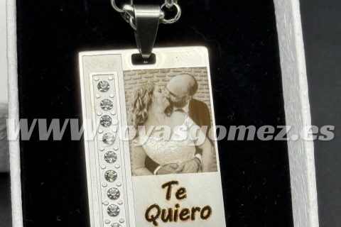 PLACA 37*22+cadena 4*60cm, foto grabación personalizada laser, acero 316L-OFERTA