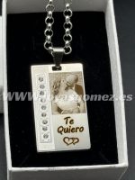 PLACA 37*22+cadena 4*60cm, foto grabación personalizada laser, acero 316L-OFERTA