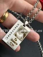 PLACA 37*22+cadena 4*60cm, foto grabación personalizada laser, acero 316L-OFERTA - Imagen 2