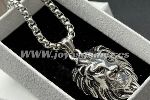 Cadena 4mm*60 cm y colgante león- acero 316 L-LIQUIDACION-