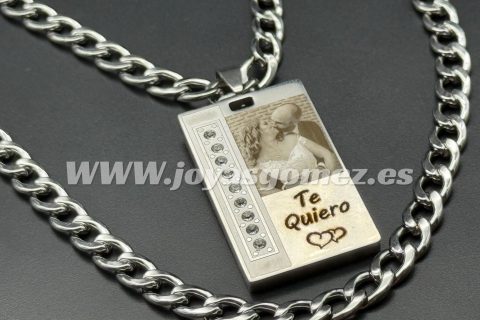 PLACA 37*22+Cadena 6mm*60cm y pulsera 6mm*19 cm foto grabación personalizada laser, acero 316L-OFERTA