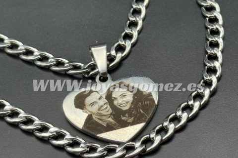 Conjunto cadena- pulsera 6mm y corazón personalizada láser, acero 316L
