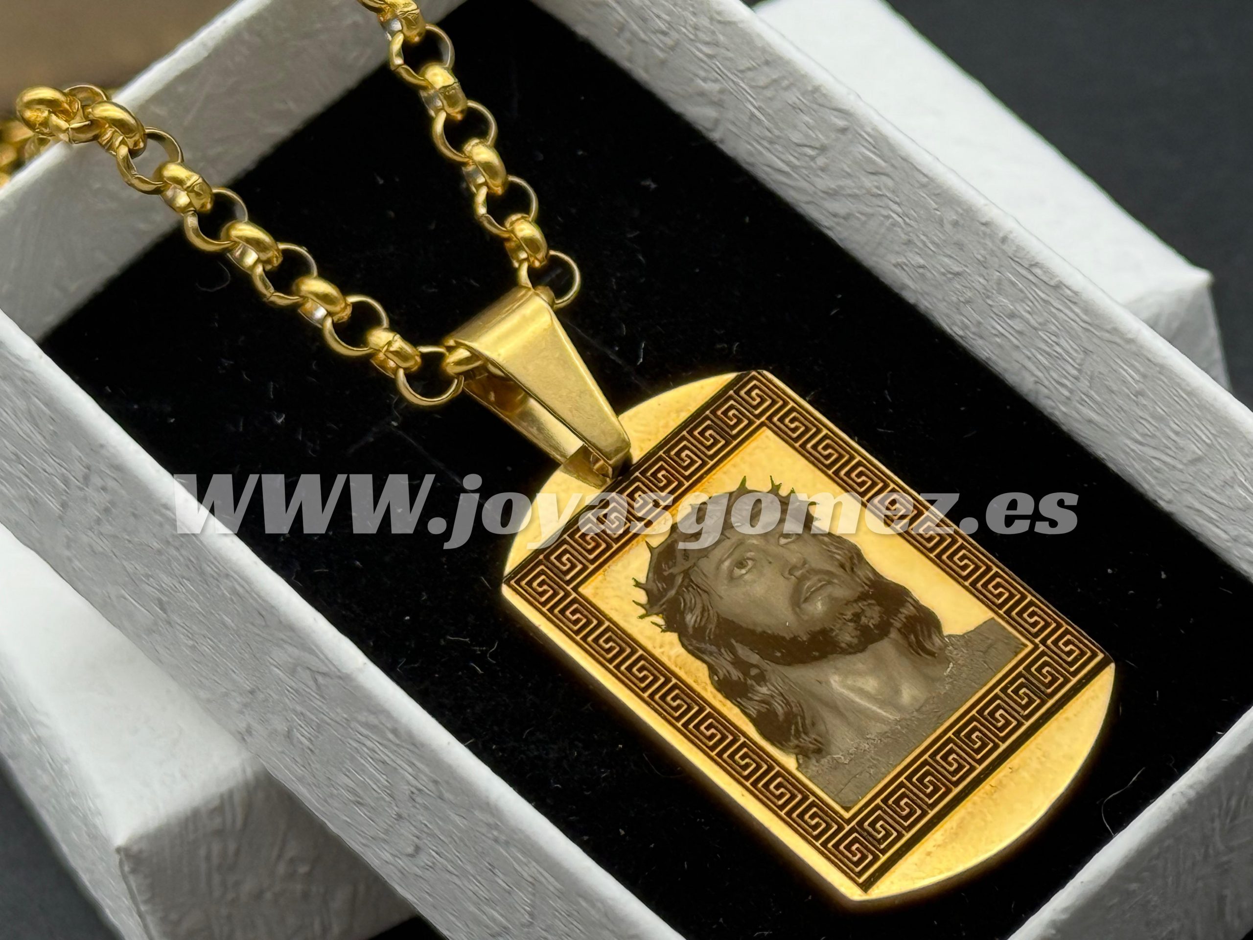 WhatsApp Image 2025-02-05 at 10.58.16 (8) Colgante PLACA marco greca 36*22mm+cadena rolo 4*60cm- foto grabación personalizada láser, acero 316L chapado oro 18k - Imagen 1