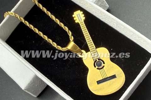 Cordón 2*60cm -Colgante guitarra chica -acero 316L chapado oro 18k